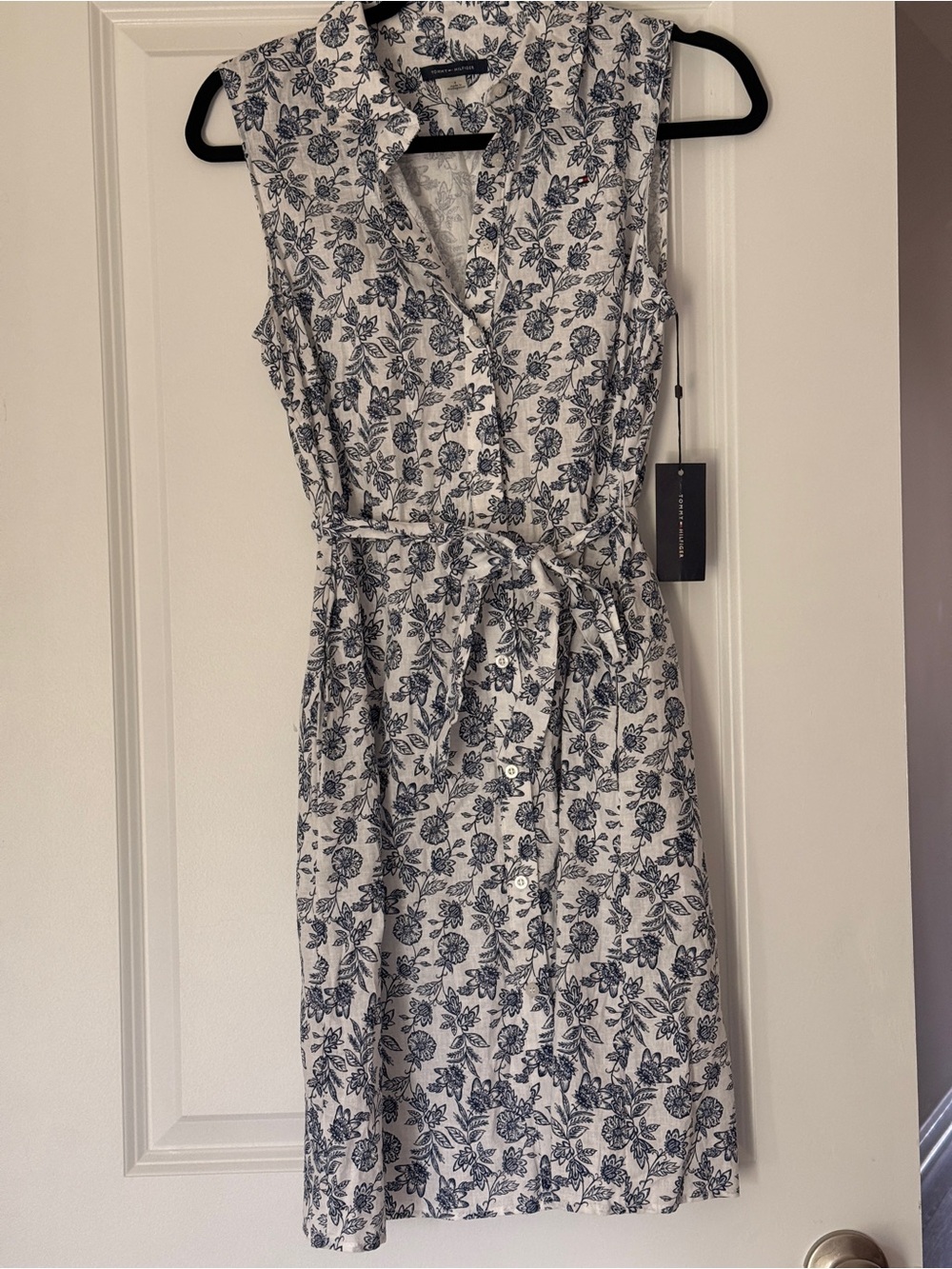 Tommy Hilfiger White Midi Shirt Dress with Blue Floral Print - Picture 1 of 8